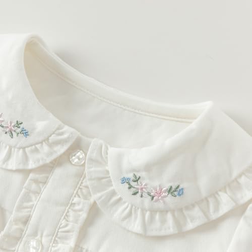 DAVE&BELLA Baby Girl Doll Collar Shirt, Classic Long Sleeve Button Down Uniform Shirts Soft Solid Cotton Blouse Tops2