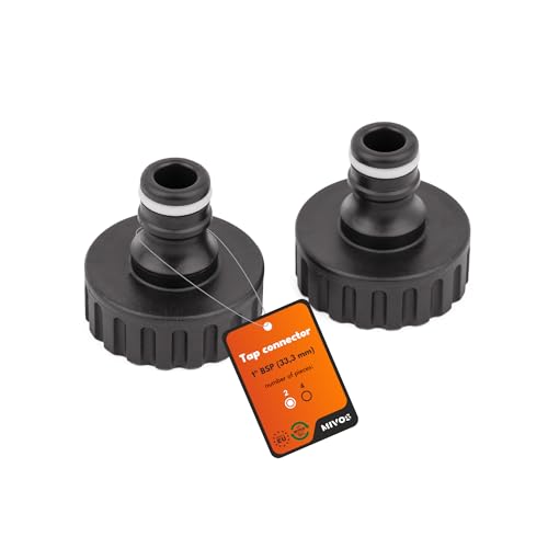 Mivos 2 x Hahnverbinder Anschluss für Wasserhähne mit 1 Zoll BSP (33,3 mm) Aussengewinde - Hahnanschluss mit Schnellkupplung für Gartenschlauch - Hergestellt aus 90% Recyceltem Kunststoff