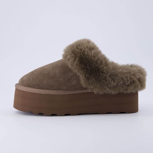 CUSHIONAIRE Women's Husky Genuine Suede cozy mule Platform +Memory Foam, Wide Widths Available3