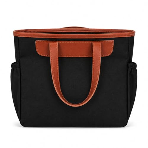 Image of TANN TRIM Insulated Lunch Tote Bag for Men & Women, Black, Leakproof with Bottle Pockets, for Office, Travel & Picnic (Black)