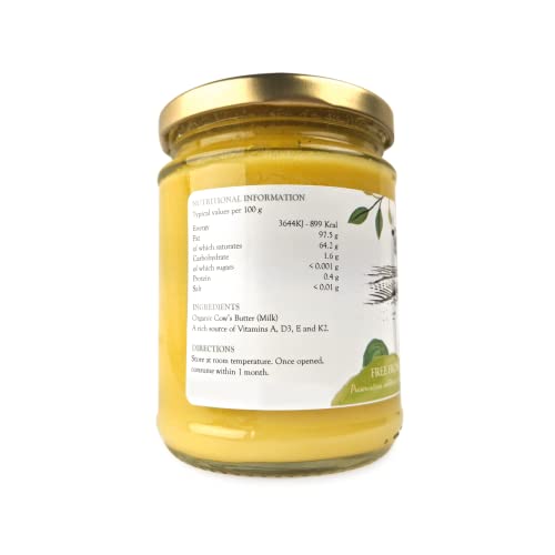 Organic Ghee 1000g (4 x 250g Pack) | Free Range, Grass Fed English Butter | Certified Organic Clarified Ayurveda | Activator X: Rich in Vitamin A, D3, E, K2 | Vegetarian