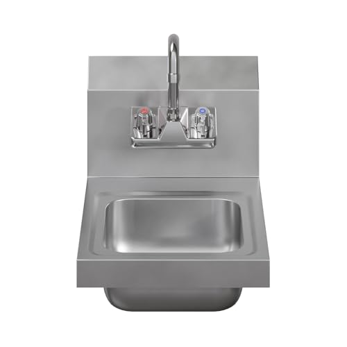 Image of AmGood Stainless Steel Wall Mount Hand Sink 12 inch x 16 inch | NSF Commercial Hand Washing Basin with Faucet For Restaurant, Kitchen and Home | Bowl Size: 9 inch x 9 inch