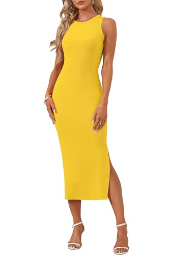 Image of AUSELILY Womens Summer Bodycon Dresses 2026 Basic Casual Sleeveless Knit Tank Midi Dress