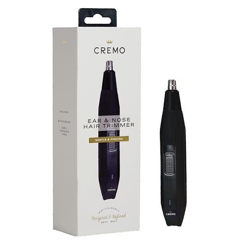 Cremo Ear and Nose Trimmer, Cordless Facial Hair Remover for Eyebrow Detailing & Light Facial Grooming, IPX5-Rated Wet/Dry Electric Trimmer with Rotary Stainless Steel Blades, for Men & Women