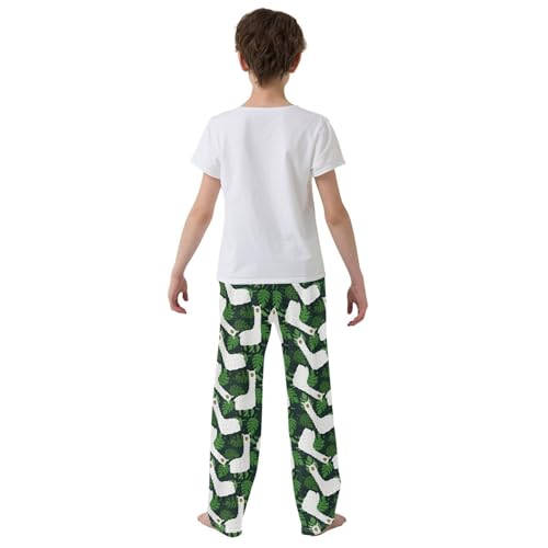 Llama Palm Leaf Boys Long Pants Soft Trousers Elastic Waist Kids Lounge Bottoms with Pockets S-XL3