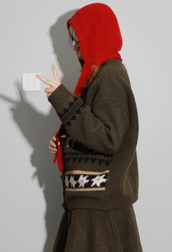 Scarfs for Women 2 in 1 Hooded Hat Scarf Thick Wrap Shawl Crochet Knit Pullover Neckwarmer Windproof for Winter Fall2