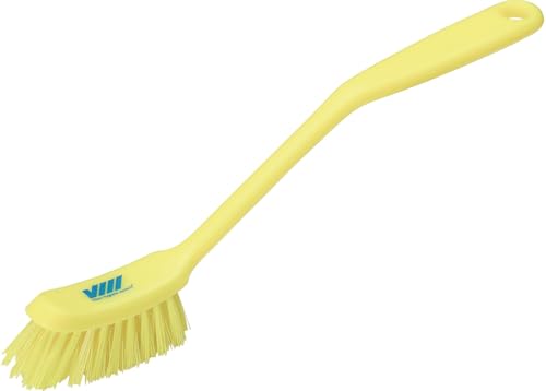 Vikan - Fine Dish Brush - Heavy-Duty Narrow Slip-Resistant Cleaning Brush Polypropylene Polyester Bristle 11 Inch Yellow (42876)