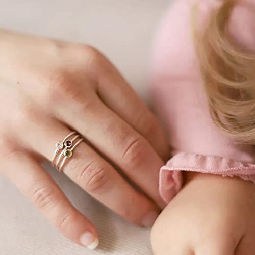 925 Sterling Silver Mother Child Birthstone Stackable Rings Set Mother Ring with Birthstone Mother Daughter Family Ring Mother's Day Jewelry Gifts for Wife3