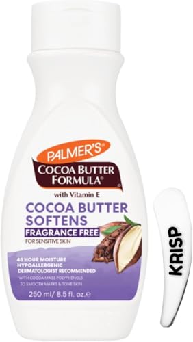 Image of Palmer’s Cocoa Butter Body Lotion 250ml Fragrance-Free with KRISP Cosmetic Spatula – Moisturiser with Vitamin E for Dry, Sensitive Skin – 48Hr Hydration, Smoothes Marks and Softens Rough Skin