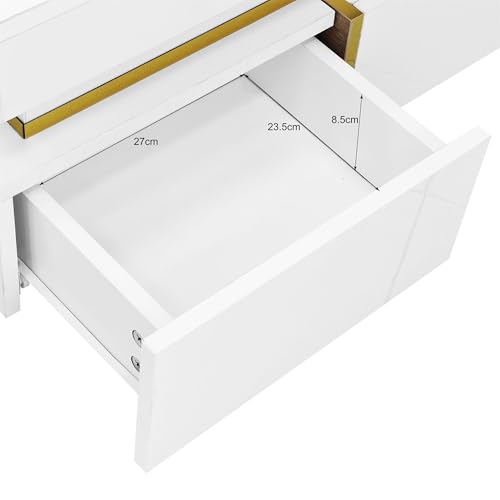 Lexiou Couchtisch, Hochglanz-Wohnzimmertisch, Beistelltisch mit Schubladen und goldenen Akzenten (Weiß) – Bild 5