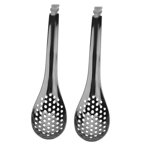 Garneck 2pc Black Small Slotted Serving Spoon Set Stainless Steel Ladell Spoons for Cooking
