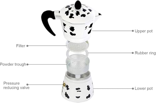 Image of 3D CREATIONS Alluminium Italian Style Stovetop Coffee Maker Moka Pot espresso Coffee percolator 1 cups of Coffee (Black and White, 50 ml)