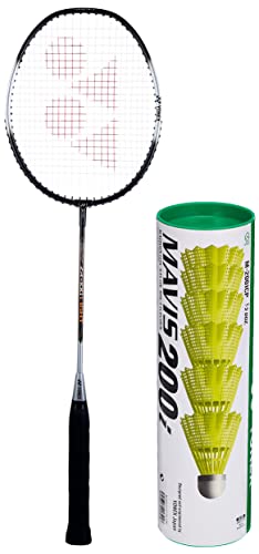 Image of YONEX ZR 100L Aluminium Strung Badminton Racquet with Full Cover - Black, & Mavis 200i Nylon Shuttle Cock, Pack of 6 (Yellow) Combo