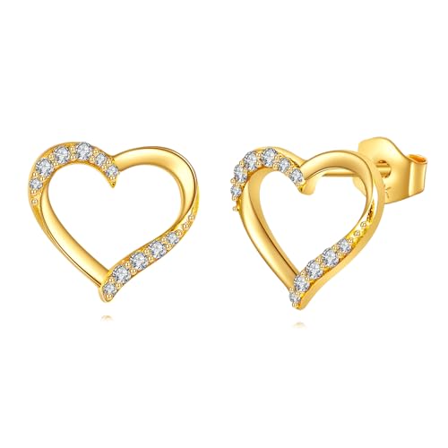 DOVRAN 14K Gold Heart Stud Earrings for Women Heart Earrings Solid Gold Moissanite Jewelry Gift for Her