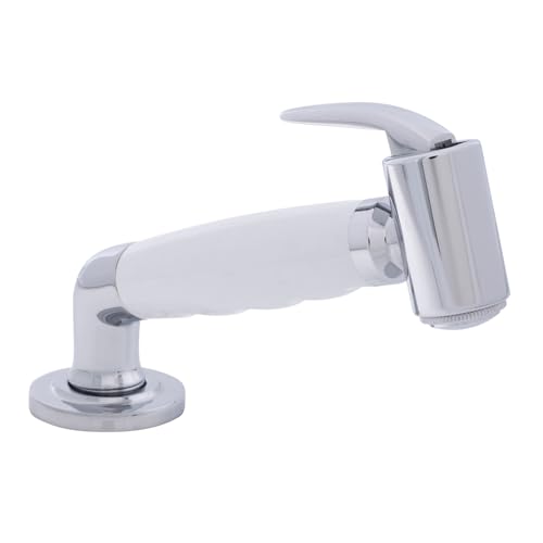 Ambassador Marine Deck-Mount Sprayer- Hammer-Head Artic White Sprayer w/Elbow, 6' White Rubber Hose, Elite Holder - 134-0041-AW-W