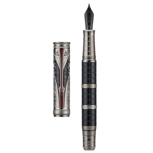 Hongdian D5X Fountain Pen Extra Fine Nib Black Color, Qin Dynasty Retro Chinese Totem Engraving Smooth Writing Pen with  - Detailed View
