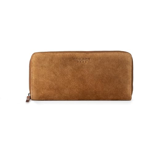 Image of BERLINER BAGS Full Grain Leather Zip Wallet Women Palma, Gift Box - Brown