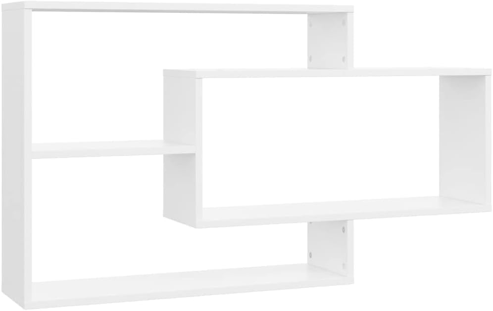 White Floating Wall Shelf, Engineered Wood, 40.9" L x 7.9" W x 23.0" H, Modern Ledge Shelves for Living Room, Bedroom, Bathroom Decor, 3-Compartment Storage