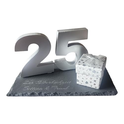 Generisch Silberhochzeit Geld Geschenk personalisiert mit Gravur auf Schieferplatte und Zahl 25