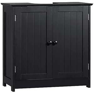 HOMCOM Under Sink Bathroom Cabinet with 2 Doors and Shelf, Pedestal Sink Bathroom Vanity Cabinet, Black