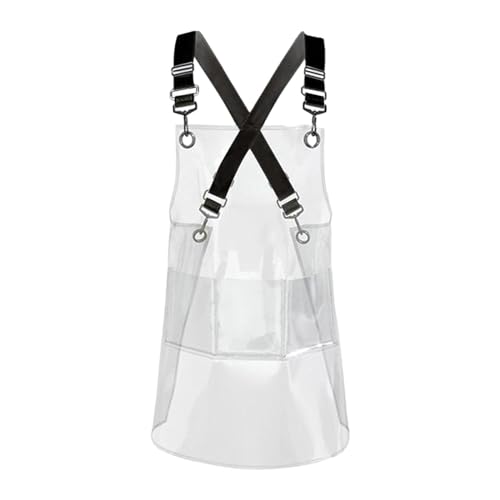 OEUVREBY Delantal de cocina transparente con bolsillo grande, material TPU, color amarillo, 60 cm, Negro 60 cm, 7.375