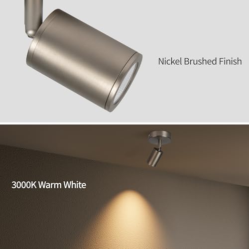 Image of LED Ceiling Spotlight - Adjustable Rotatable 350 & 90 Tilt, 7W (770 lm) 3000K CRI ≥97, Flicker-Free Anti-Glare, Brushed Nickel, Spot Light for Living Room, Bedroom, Corridor, Artworks