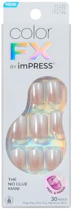 Kiss colorFX by Impress Press On Nails, ‘Connection’, Solid White, Short Squoval, IMPROVED adhesive, Up to 10-Day Hold, Nail Kit Includes 30 Fake Nails, Prep Pad, Manicure Stick, Mini Nail File