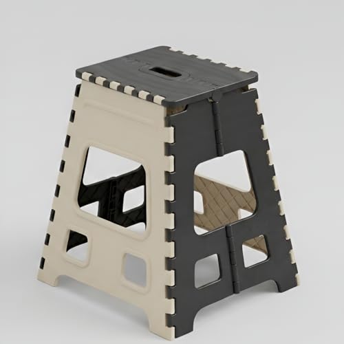 Image of U-MAX 18 Inch Folding Step Stool, Portable, Heavy Duty Plastic with Anti-Slip Surface Space-Saving Foldable Stool for Kids & Adults (Ivory-Black)