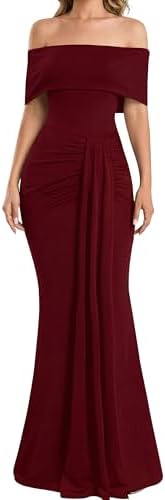 YMDUCH Women's Elegant Off Shoulder Sleeveless Ruched Bodycon Lon...