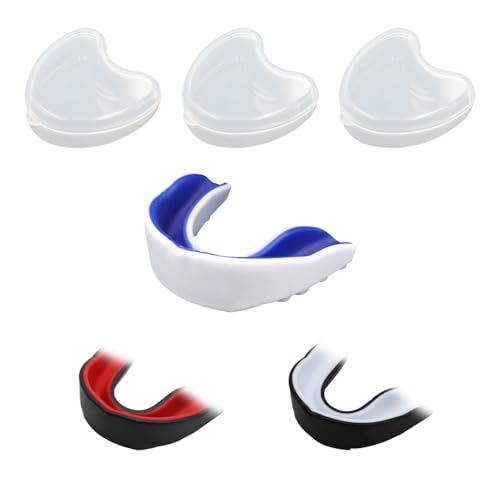 SYEYCW 3 protectores bucales para niños, protector bucal deportivo moldeable, protector bucal deportivo con funda portátil transparente, para boxeo, artes marciales mixtas, rugby, hockey, baloncesto