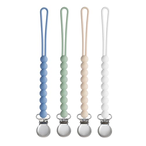 Silicone Pacifier Clip for Baby Boys Girls, Paci Holder 4 Pack