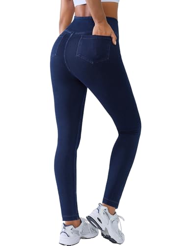 BRXL Skinny Jeans for Women Stretchy High Waisted Soft Crossover Jeggings Cute Cotton Denim Leggings with Back Pockets