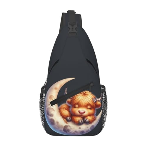 Dreamy Cow on the Moon Cross Chest Bag Large Capacity Bag Travel Hiking Crossbody Bag Daypack for Women Men