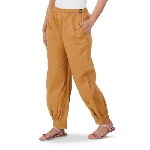 Image of Happy Bunny Women's Cotton Afghani Salwar with Lace Embroidery Detailing - Elastic Waist, Comfortable Loose Fit Bottoms for Casual, Ethnic