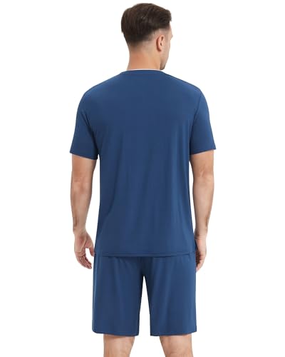 Image of NACHILA Pajamas Set for Men-Viscose Made from Bamboo, Short Sleeve Sleepwear Soft Pj with Shorts Cool Loungewear