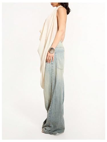 OYOANGLE Women's Backless Cowl Neck Sleeveless Tank Top Draped Front Chiffon Trendy Tops3