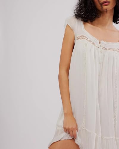 Gacaky Women Casual Loose Mini Dresses Short Sleeve A-Line Lace Swing Sundress Beach Vacation Mini Dress2