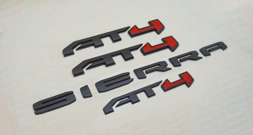 Image of 4PCS Kits AT4 Overlay Emblem Badge Sticker Sierra Replacement for 2019-2024 Sierra 1500 (Matte Black Red)