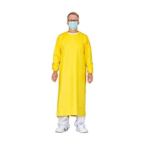 Bata de protección reutilizable Emissimo con cintas y puños de goma amarillo Large Cover