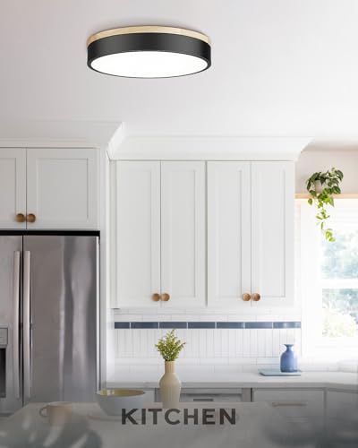 Image of Ken & Ricky 12 inch Modern Flush Mount Ceiling Light,Light Wood and Black,2PK