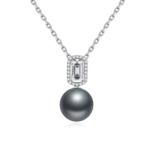 Collier de perles argent sterling 12mm anti-ternissement pendentif halo diamant émeraude