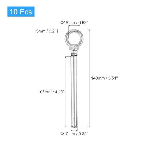 Image of uxcell Ring Lifting Expansion Eyebolt, 10pcs M6x120mm 304 Stainless Steel Expansion Screw with Eye Ring for Concrete Brick Wall