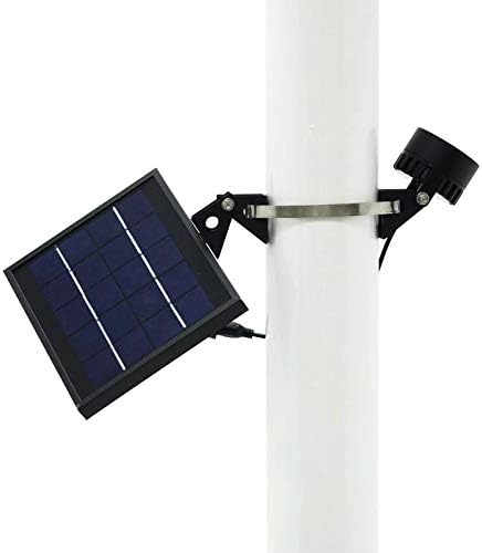 Mini 120X Solar Flag Pole Light, Warm White, Black Finish, Adjustable Metal Straps, 4-Axis Panel Rotation, Dimmable Dusk to Dawn Waterproof