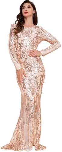 Women's Long Sleeve Sequins Mermaid Gown Long Formal Prom Party D...