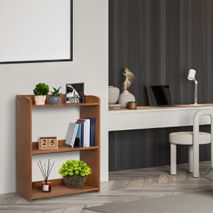 Image of Narrow Bookcase by Natural Wood, 3 Tier Bookshelf, Small Book Shelves Freestanding Display Storage Shelves. Open Bookshelf for Bedroom, Living Room and Office (Brown, 3 Tier Simple)