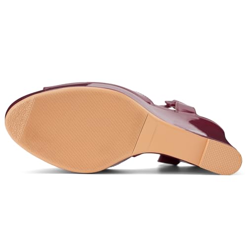 Image of Women's Dressy Platform Wedge Sandals Gold Wedges Peep Toe Patent High Heels Slingback Heeled Comfortable Ankle Strap Shoes