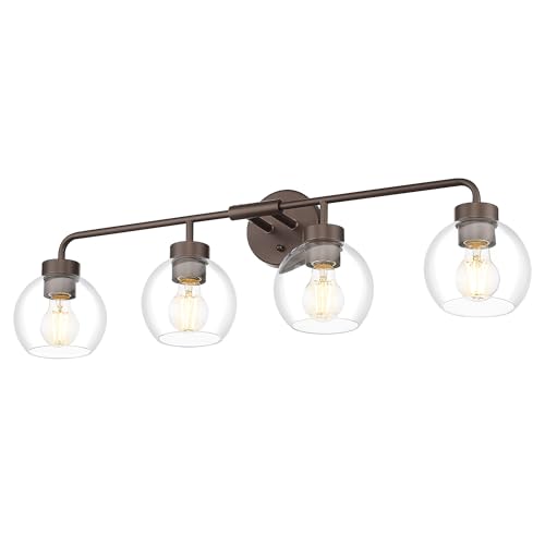 Image of zeyu 32 Inch Oil Rubbed Bronze Vanity Light, 4-Light Bathroom Light Fixture, Vanity Lighting Fixtures with Clear Glass Globe Shade, ZS62BG-4W ORB