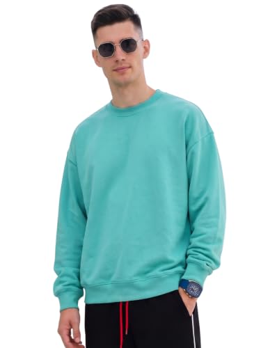 Image of Veirdo Cotton Poly Fleece Oversized Fit Full Sleeves Ribbed Solid Crew Neck Sweatshirt for Men