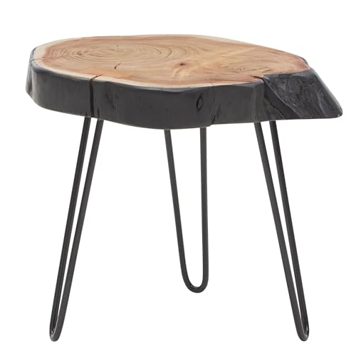 FineBuy Beistelltisch Akazie Massivholz/Metall Industrial 40x40x32cm Baumkante, Wohnzimmertisch Sofatisch Massiv Haarnadelbeine, Kleiner Anstelltisch Tisch Wohnzimmer Braun