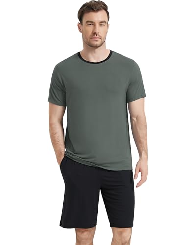 Image of NACHILA Men's Pajama Set, Cooling Bamboo Viscose Short Sleeve Top & Shorts